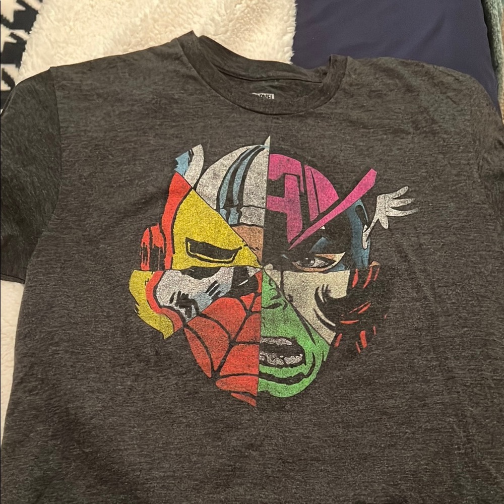 Marvel Dark Gray T-Shirt with Pink and Blue Design